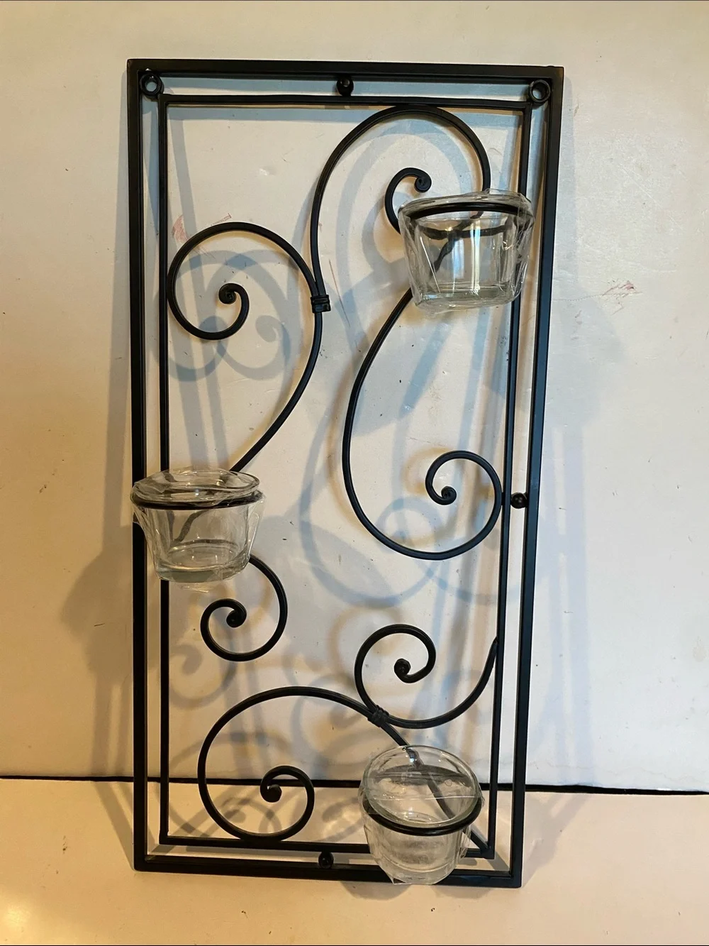 NWOT Black Wrought Iron Scrollwork Wall Decor Candleholder